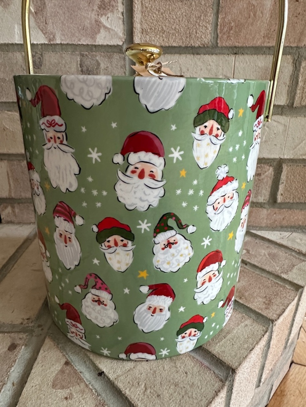 Mud Pie Holiday Santa ice bucket with Gold Handle - Green - Picture 2 of 5